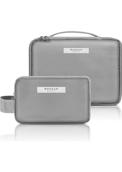 Kozmetik Çantası, Su Geçirmez Makyaj Çantası, Seyahat Makyaj Çantası, Taşınabilir Makyaj Çantası, Kozmetik Çantası Düzenleyici, Kadınlar ve Kızlar Için, Gri, 30*21*2.5cm, Modern (Yurt Dışından)