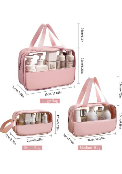 Kozmetik Çantası, Şeffaf, 3 Adet, Su Geçirmez, Kişisel Bakım Çantası, Taşıma Saplı, Kozmetik ve Banyo Malzemeleri Için Düzenleyici, Pembe., Kozmetik Çantası (Yurt Dışından) fiyatları