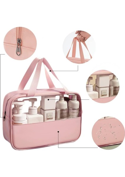 Kozmetik Çantası, Şeffaf, 3 Adet, Su Geçirmez, Kişisel Bakım Çantası, Taşıma Saplı, Kozmetik ve Banyo Malzemeleri Için Düzenleyici, Pembe., Kozmetik Çantası (Yurt Dışından) fırsatları