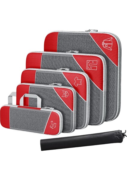 6 Adet Paketleme Küpü Seyahat Organizatör Çantaları Su Geçirmez Seyahat Paketlenebilir Saklama Çantası Ayakkabı Çantası Kırmızı (Yurt Dışından)