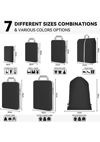 Compression Packing Cubes, 7'lı Set Bavul Düzenleyici, Seyahat Ihtiyaçları Için, Genişletilebilir Seyahat Düzenleyici Seti, Sırt Çantası Için Hafif Paket Çantaları, Erkekler/kadınl (Yurt Dışından)