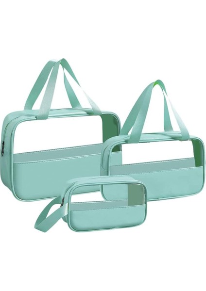 Kozmetik Çantası, Şeffaf, 3 Adet, Su Geçirmez, Kişisel Bakım Çantası, Taşıma Saplı, Kozmetik ve Banyo Malzemeleri Için Düzenleyici, Mavi, Kozmetik Çantası (Yurt Dışından)