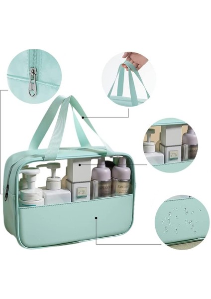 Kozmetik Çantası, Şeffaf, 3 Adet, Su Geçirmez, Kişisel Bakım Çantası, Taşıma Saplı, Kozmetik ve Banyo Malzemeleri Için Düzenleyici, Mavi, Kozmetik Çantası (Yurt Dışından) fırsatları