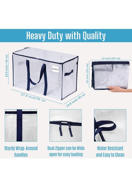 4'lü Paket Ekstra Büyük Fermuarlı Seyahat Çantası, Dayanıklı, Taşınma Kutusu Alternatifi, Kıyafet Muhafazası, Etiket Bölmesi, Su Geçirmez, Sürdürülebilir (Şeffaf, 4'lü Paket) (Yurt Dışından) fırsatları