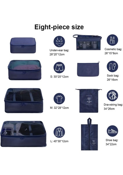 Paketleme Küpleri, 8 Adet Seyahat Organizatörü Paketleme Çantaları, Seyahat Bavulu Paketleme Organizatörleri, Su Geçirmez Temel Çanta Giysiler Ayakkabı Kozmetik Makyaj Malzemeleri (Yurt Dışından) fırsatları