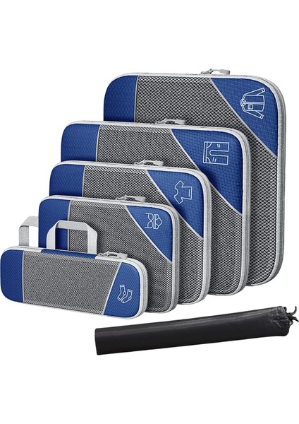 6 Adet Paketleme Küpü Seyahat Organizatör Çantaları Su Geçirmez Seyahat Paketlenebilir Saklama Çantası Ayakkabı Çantası Lacivert (Yurt Dışından)