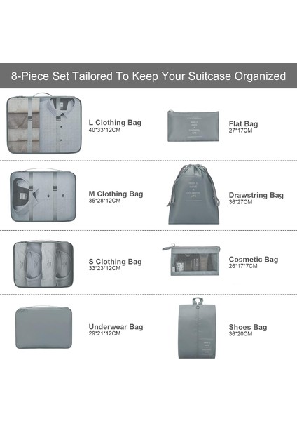 Valiz Düzenleyici Set, 8 Set Paketleme Küpü, Seyahat Düzenleyici, Su Geçirmez Valiz Düzenleyici, Paket Çantaları, Seyahat Bagajı, Kıyafet, Ayakkabı, Iç Çamaşırı, Kozmetik Için, Gri (Yurt Dışından) fiyatları