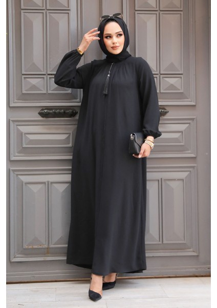 Fermuarlı Siyah Tesettür Abaya 60971S fiyatları
