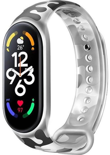 - 5 Adet - Xiaomi Mi Band 7 Uyumlu Silikon Kordon Kayış Şeffaf Kamuflaj Desen 5'li Set
