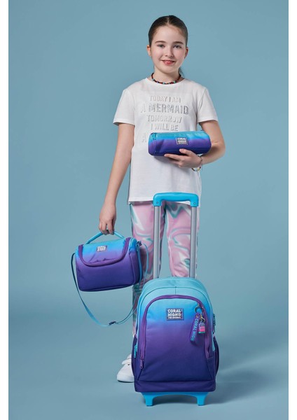 Kids Turkuaz Mor Renk Geçişli Üç Bölmeli Çekçekli 3'lü Çanta Seti SET0123963 fiyatları