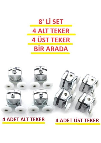 Teker 8’li Set Duşakabin Tekerleği Alt Üst Cam Kabin Rulman Makara 24 mm Krom