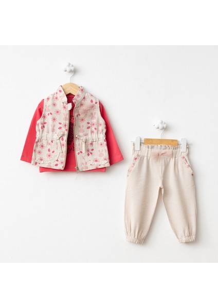 Baby Fou Çiçek Baskı Yelekli 3'lü Takım
