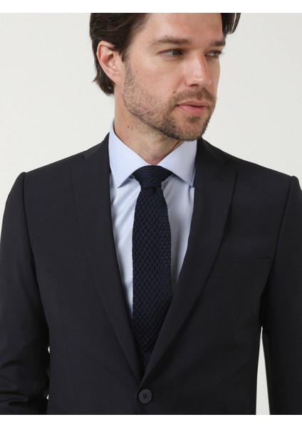 Lacivert Düz Slim Fit Yün Karışımlı Takım Elbise fiyatları
