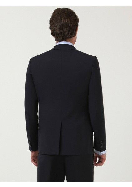Lacivert Düz Slim Fit Yün Karışımlı Takım Elbise fırsatları
