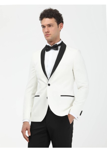 Ekru Düz Slim Fit Şal Yaka Dokuma Smokin Takım Elbise fırsatları