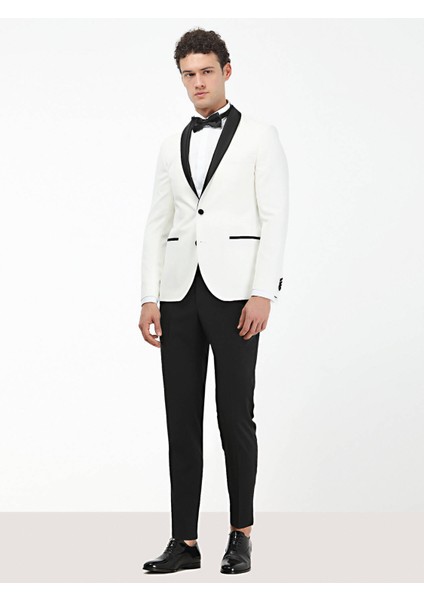 Ekru Düz Slim Fit Şal Yaka Dokuma Smokin Takım Elbise fiyatları