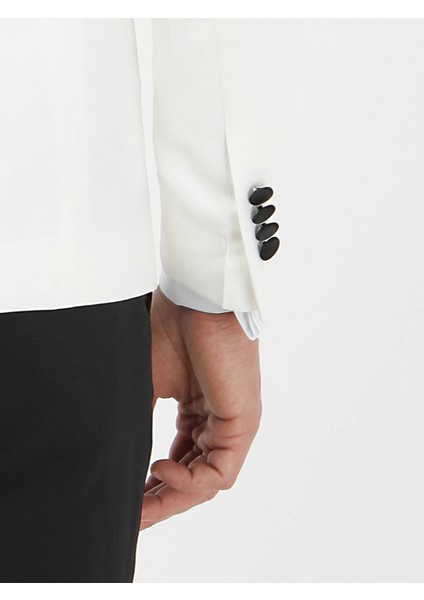 Ekru Düz Slim Fit Şal Yaka Dokuma Smokin Takım Elbise indirimleri