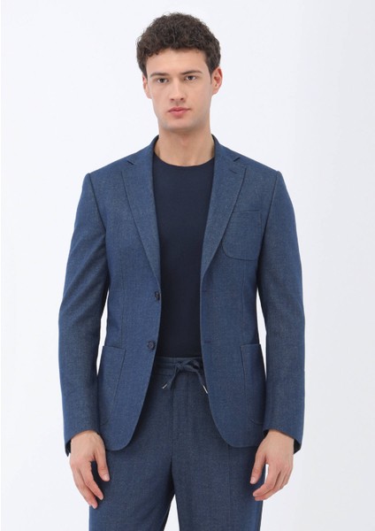 Indigo Düz Modern Fit Takım Elbise