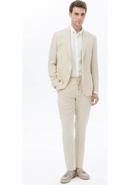 Bej Düz Modern Fit Takım Elbise