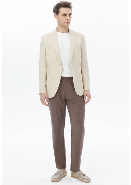 Bej Düz Modern Fit Takım Elbise