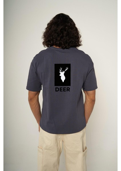 Black Minimal Deer Oversized T-Shirt