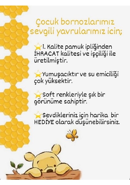 Kapşonlu Pamuklu Havlu Yumuşacık Kız-erkek Çocuk Bornozu beyaz / Panda