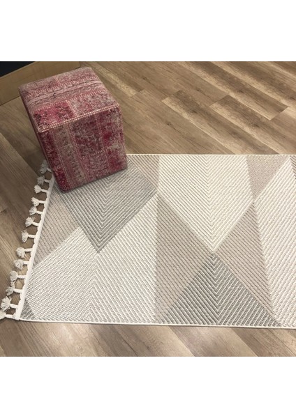 Bej & Gri Geometrik Desenli Iskandinav Halı - Yumuşak Ve Konforlu Salon Halısı- Hoom Rugs Bohho Bh09