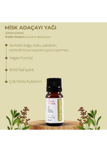 Onka Farma Misk Adaçayı Yağı 10 ml %100 Saf ve Doğal Katkısız Uçucu Yağ