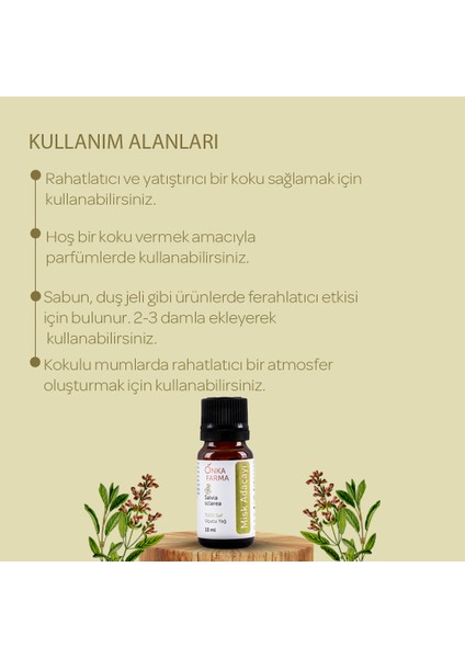 Onka Farma Misk Adaçayı Yağı 10 ml %100 Saf ve Doğal Katkısız Uçucu Yağ