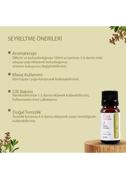 Onka Farma Misk Adaçayı Yağı 10 ml %100 Saf ve Doğal Katkısız Uçucu Yağ