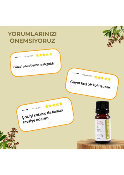 Onka Farma Misk Adaçayı Yağı 10 ml %100 Saf ve Doğal Katkısız Uçucu Yağ