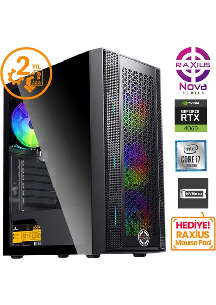 Nova G1 I7 4060-27FF02 I7-12700F 16GB 1tbssd RTX4060 Freedos Gaming Masaüstü Bilgisayar
