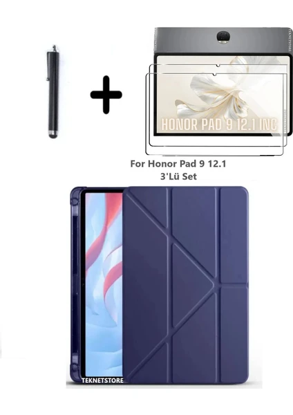 Honor Pad 9 12.1 Inç Uyumlu Kalem Bölmeli Standlı Silikon Kılıf + Ekran Koruyucu + Kalem 3'lü Set