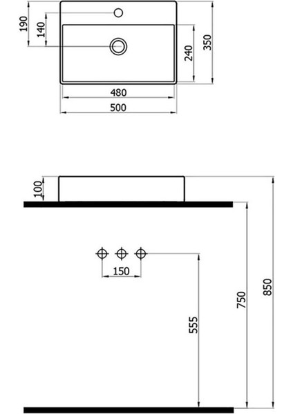 Smart Lavabo 50 cm Batarya Delikli 5005