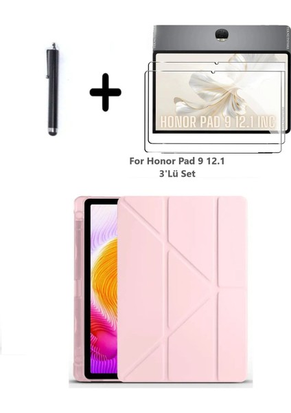 Honor Pad 9 12.1 Inç Uyumlu Kalem Bölmeli Standlı Silikon Kılıf + Ekran Koruyucu + Kalem 3'lü Set