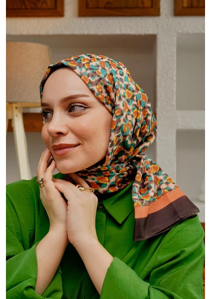 Leopar Desen Kahverengi Soft Pamuk Şal