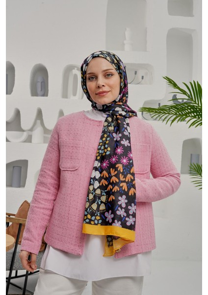 Çiçek Desen Sarı Soft Pamuk Şal