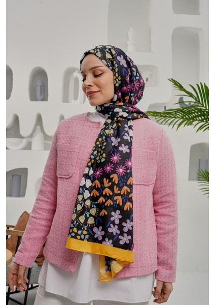 Çiçek Desen Sarı Soft Pamuk Şal
