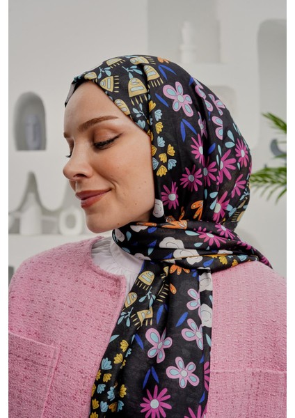 Çiçek Desen Sarı Soft Pamuk Şal