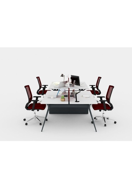 Deep 315 cm Dörtlü Wıde Etajerli Çalışma Ofis Masa Workstation (Lake Beyaz/antrasit)