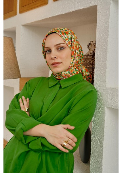 Leopar Desen Yeşil Soft Pamuk Şal