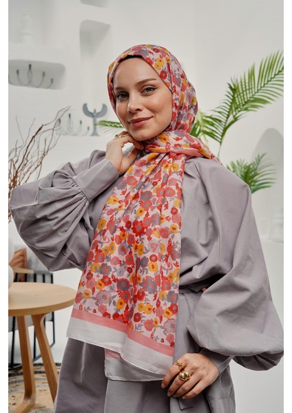 Çiçek Desen Turuncu Soft Pamuk Şal indirimleri