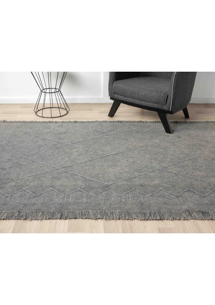 Antique Mnc Grey - Dört Tarafı Saçaklı Pamuklu Yıkanabilir Kilim