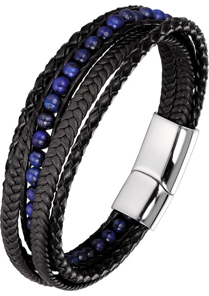 No.16 Boyutu Doğal Enerji Taşı Paslanmaz Çelik Manyetik Toka Hakiki Deri Bilezik Deri Tel Örgülü Bilezik (Yurt Dışından)