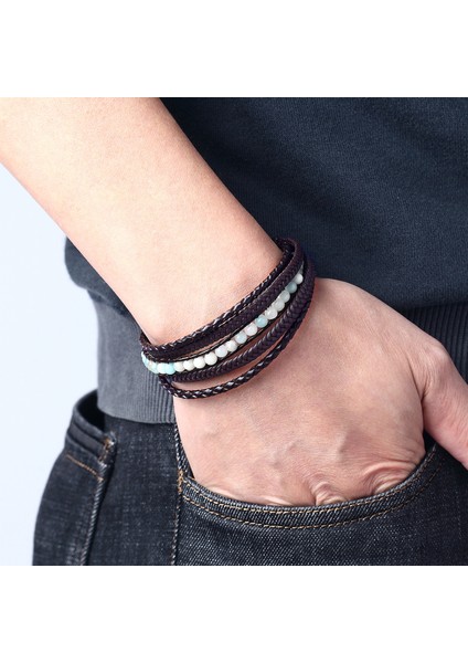 No.16 Boyutu Doğal Enerji Taşı Paslanmaz Çelik Manyetik Toka Hakiki Deri Bilezik Deri Tel Örgülü Bilezik (Yurt Dışından) fırsatları