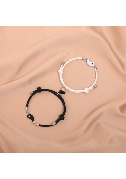 No.1 Boyutu Ta Yin Yang Çift Bilezikleri Alaşım Kolye Ayarlanabilir Örgü Zincir Bileklik Kolye Eşleşen Sevgilisi Bilezikler (Yurt Dışından)