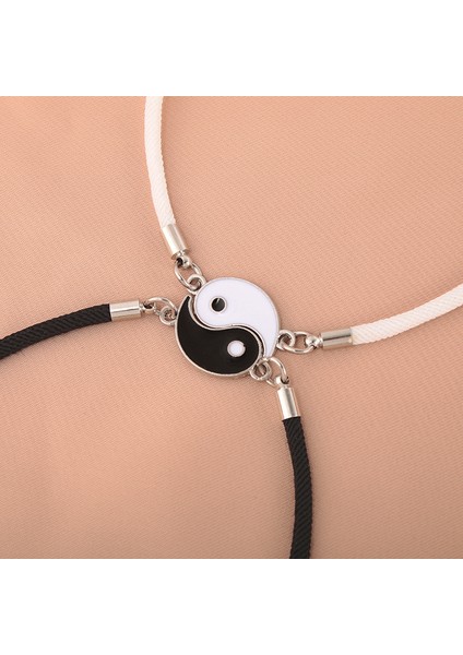 No.1 Boyutu Ta Yin Yang Çift Bilezikleri Alaşım Kolye Ayarlanabilir Örgü Zincir Bileklik Kolye Eşleşen Sevgilisi Bilezikler (Yurt Dışından)