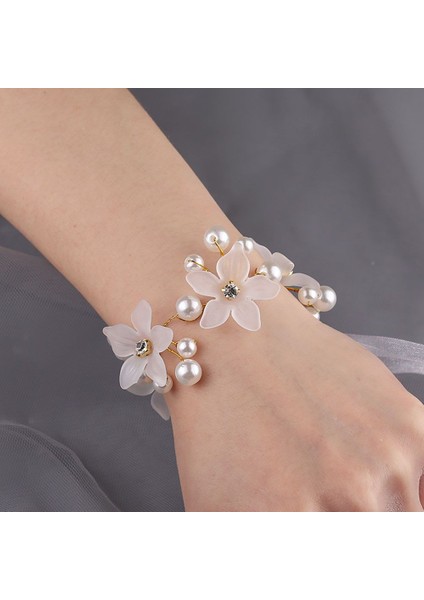 No.1 Boyutu Moda Inci Rhinestones Bilek Çiçek Kızlar Için Düğün Dantel-Up El Çiçek Nedime Dekorasyon Gelin Balo Aksesuarları (Yurt Dışından)