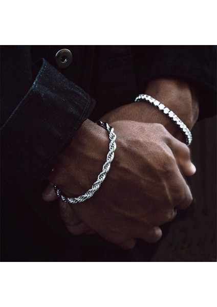 C048-7 Hip Hop Genişliği mm Paslanmaz Çelik Kısa Halat Zincir Bilezik Erkekler Için Homme Basit Punk Zinciri El Moda Rapçi Takı (Yurt Dışından)