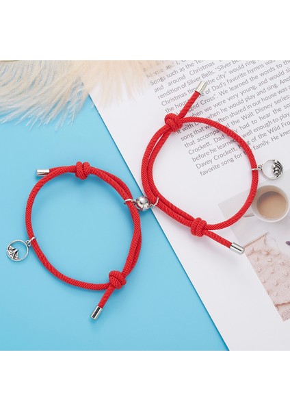 BR21Y0098-2 Dağ Deniz Promise Çekmek Manyetik Bilezik Bileklik Örgülü Halat Charm Çift Bilezik Sevgilisi Adam Kadın Kız Erkek Hediye (Yurt Dışından)